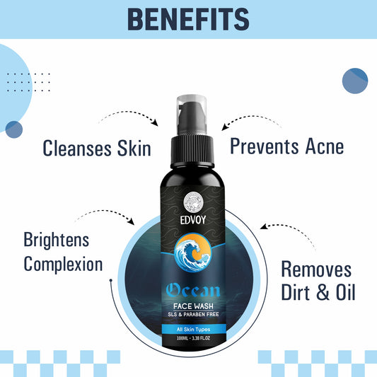 EDVOY Ocean For Men And Women, Fights Acne & Pimple, Skin Brightening, All Skin Types Face Wash (100 ml)