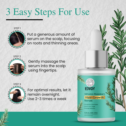 EDVOY Rosemary Advanced Hair Growth Serum With Amla,Bhringraj | Reduces Hair Fall | 30ML