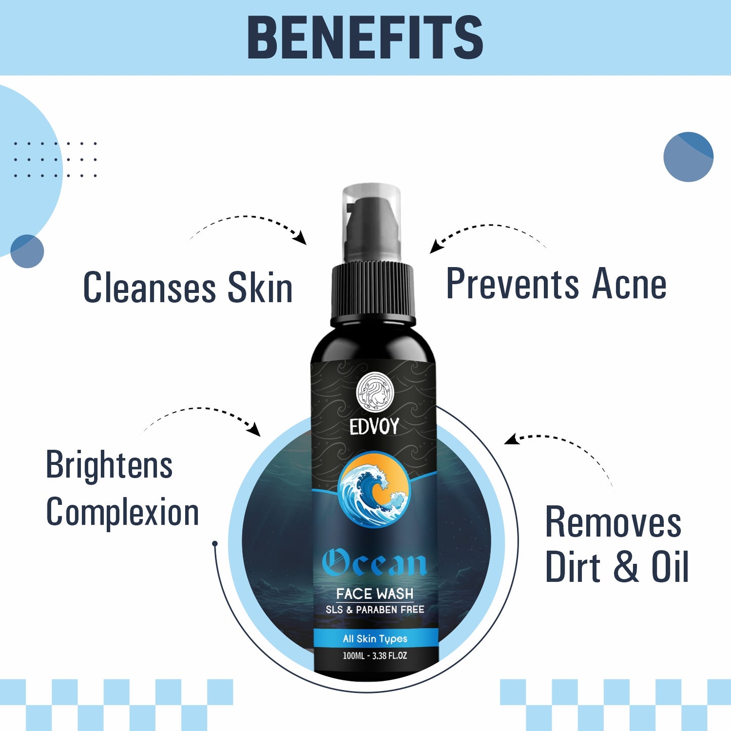 EDVOY Ocean  For Men And Women, Fights Acne & Pimple, Skin Brightening, All Skin Types Face Wash (100 ml)