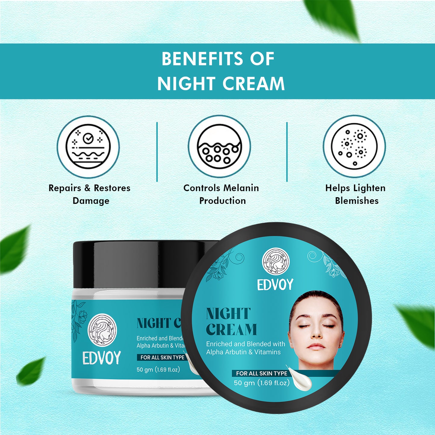 EDVOY Brightening Night Cream with Alpha Arbutin, Niacinamide & Shea Butter (50 g)