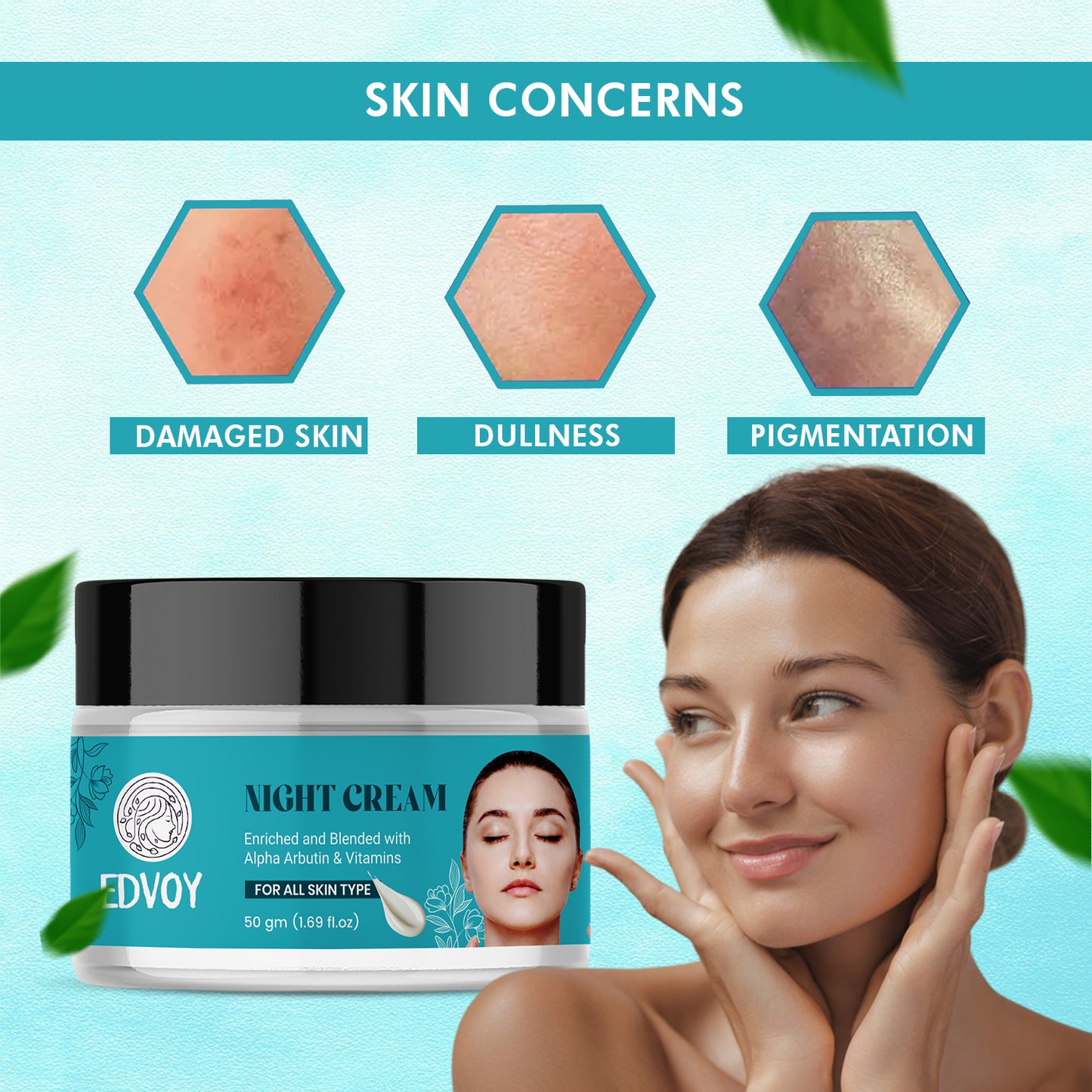 EDVOY Brightening Night Cream with Alpha Arbutin, Niacinamide & Shea Butter (50 g)