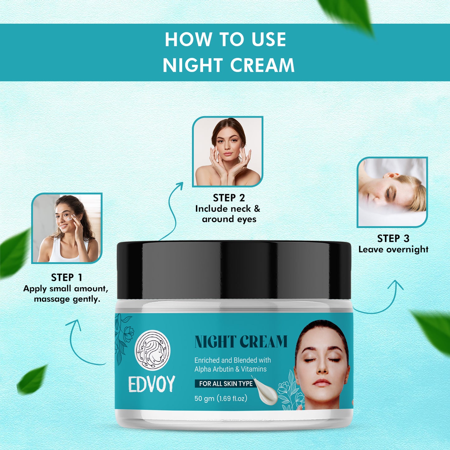 EDVOY Brightening Night Cream with Alpha Arbutin, Niacinamide & Shea Butter (50 g)
