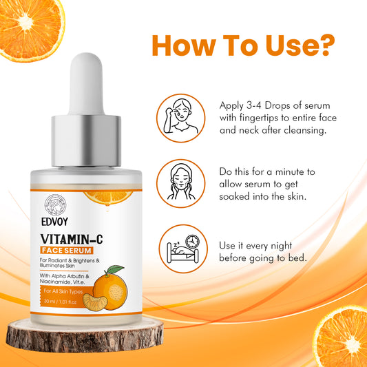 EDVOY Vitamin C face serum with Alpha Arbutin, Niacinamide & Hyaluronic Acid | Skin Brightening & Hydration | For All Skin Types (30 ml)