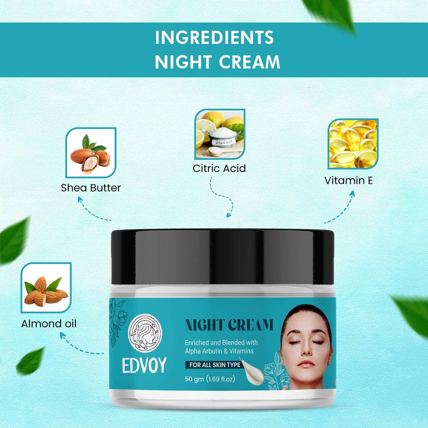 EDVOY Brightening Night Cream with Alpha Arbutin, Niacinamide & Shea Butter (50 g)